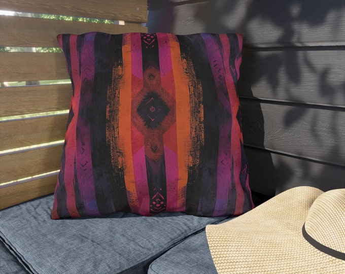 Boho Print Outdoor Decorative Pillow, CHOOSE Your SIZE, UV Resistant Outdoor Pillow, Colorful Pillow Decor, Water Resistant Pillow