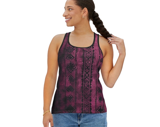 Women's Racerback Tank Top, Tribal Boho Tank Top, Silky Polyester Spandex Flowy Tank, Sporty Tank Top, Sizes S-2XL