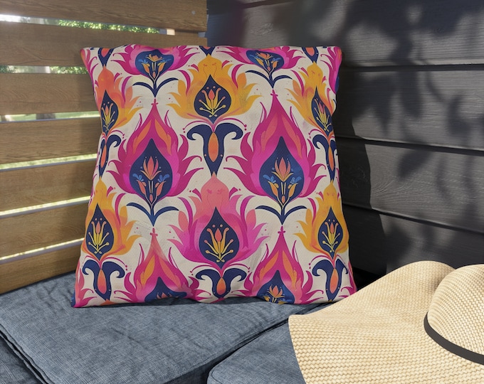 Boho Print Outdoor Decorative Pillow, CHOOSE Your SIZE, UV Resistant Outdoor Pillow, Colorful Pillow Decor, Water Resistant Pillow