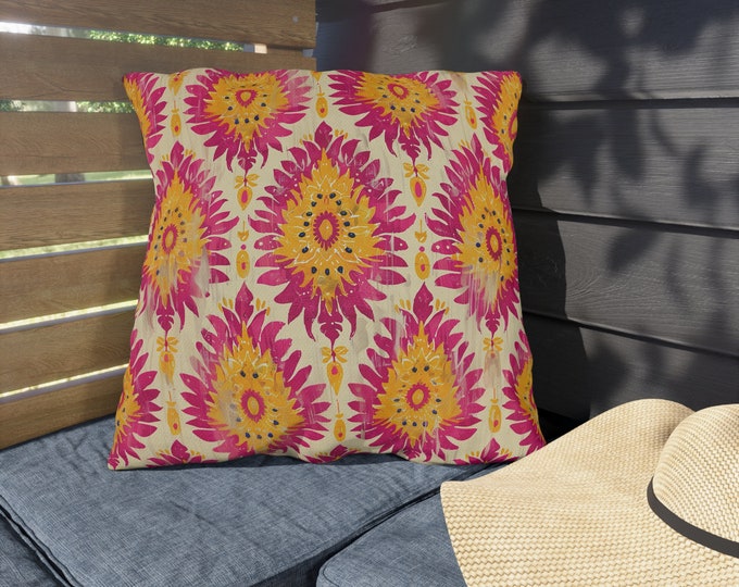 Boho Print Outdoor Decorative Pillow, CHOOSE Your SIZE, UV Resistant Outdoor Pillow, Colorful Pillow Decor, Water Resistant Pillow
