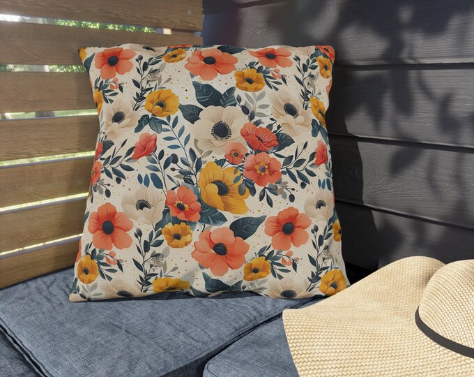 Boho Floral Print Outdoor Decorative Pillow, CHOOSE Your SIZE, UV Resistant Outdoor Pillow, Colorful Pillow Decor, Water Resistant Pillow