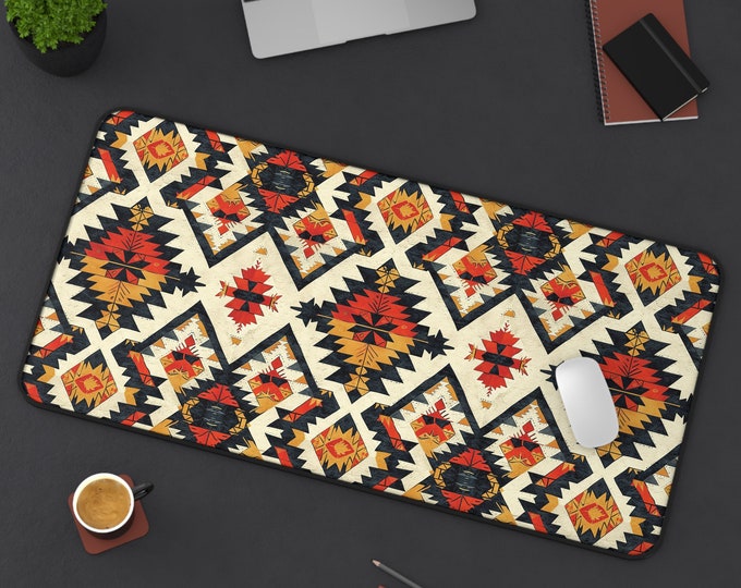 LARGE Tribal Aztec Design Desk Mat, 3 Sizes Non Slip Desk Pad, Office Computer Tech Supplies, Boho Bohemian Hippie Neoprene Desk Mat