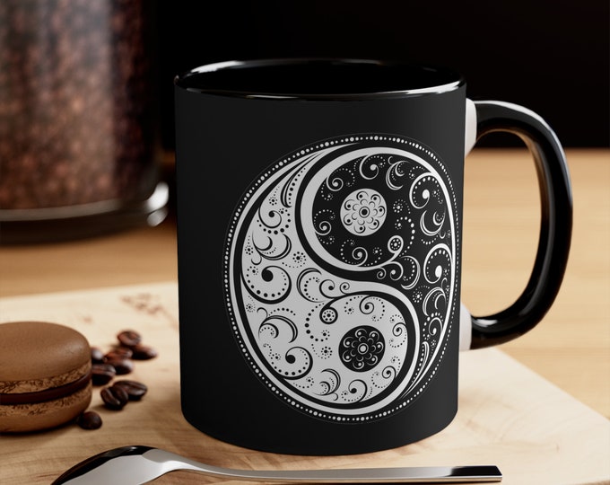 Ceramic Coffee Mug, 11oz Boho Coffee Cup, Yin Yang Drink Mug, Choose from 5 Colors!