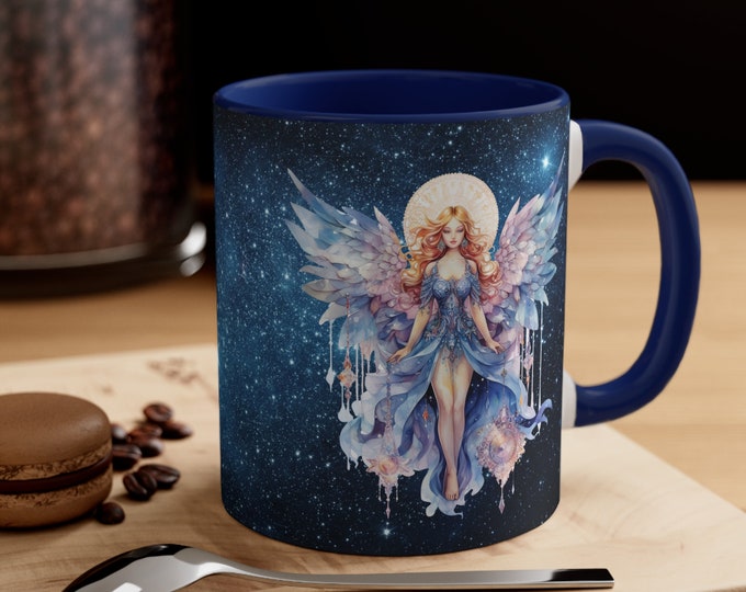 Ceramic Coffee Mug, 11oz Boho Coffee Cup, Hippie Galaxy Bejeweled Angel Drink Mug, Choose from 5 Colors!