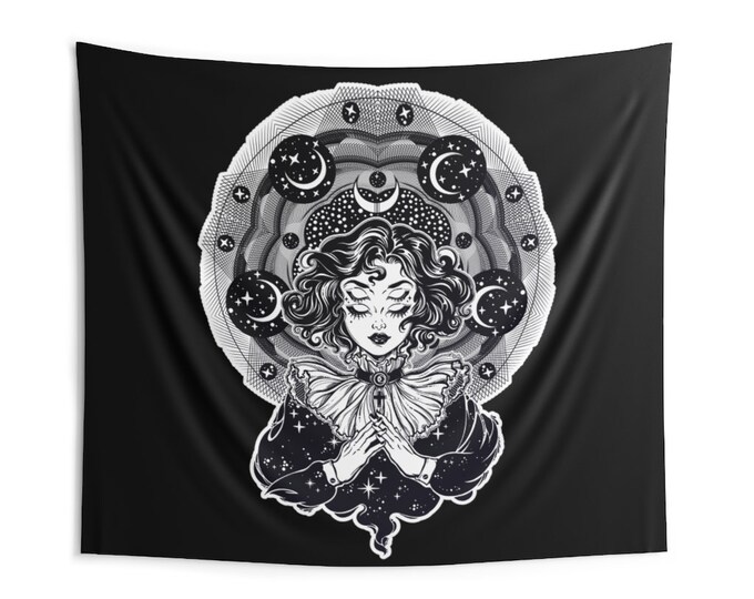 Celestial 3rd Eye Wall Tapestry, Custom Large Wall Hanging Art, Moon Occult Boho Bohemian Stars Night Tapestry, Custom Fabric Tapestry