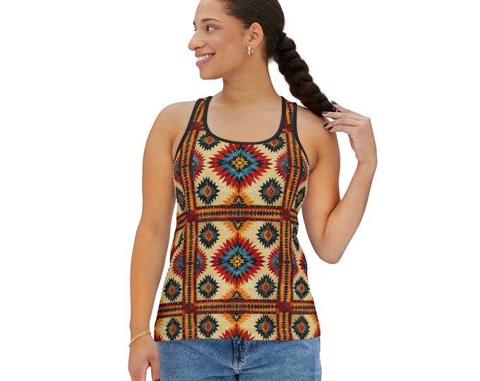 Women's Racerback Tank Top, Tribal Boho Tank Top, Silky Polyester Spandex Flowy Tank, Sporty Tank Top, Sizes S-2XL