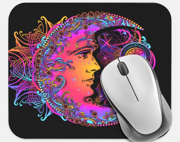 Celestial Mouse Pad, Moon Sun Stars Mouse Pad, Computer Accessories, Tech Desk Supplies, Boho Bohemian Hippie Mouse Pad, Neoprene Mouse Pad