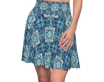 Women's Boho Skater Skirt, Polyester Spandex Stretchy Silky Boho Skirt, Flowy Hippie Skirt, XS-2XL