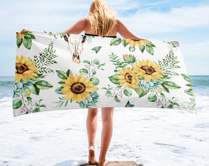 Large Beach Towel, 30 x 60 Inch Towel, Bath Towel, Sunflowers Floral Towel, Custom Print Towel, Floral Art Designer Towel, Premium Towel