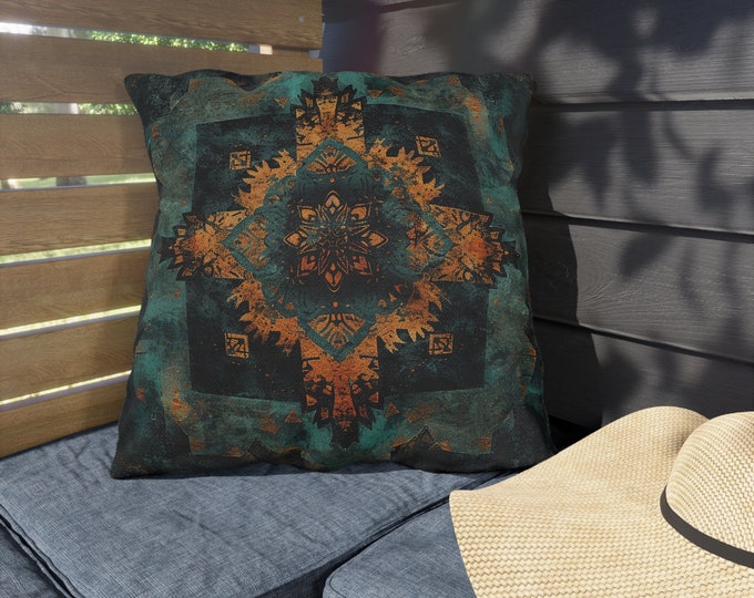 Boho Print Outdoor Decorative Pillow, CHOOSE Your SIZE, UV Resistant Outdoor Pillow, Colorful Pillow Decor, Water Resistant Pillow