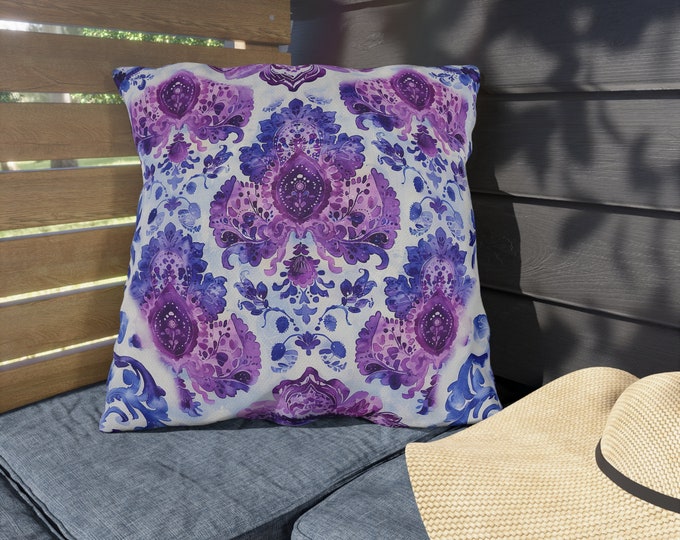 Boho Print Outdoor Decorative Pillow, CHOOSE Your SIZE, UV Resistant Outdoor Pillow, Colorful Pillow Decor, Water Resistant Pillow