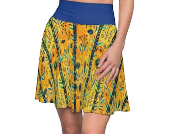 Women's Boho Skater Skirt, Polyester Spandex Stretchy Silky Boho Skirt, Flowy Hippie Skirt, XS-2XL