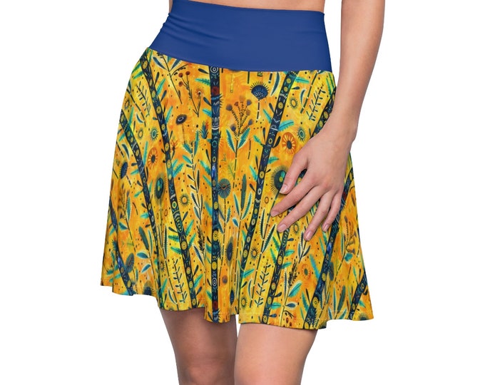 Women's Boho Skater Skirt, Polyester Spandex Stretchy Silky Boho Skirt, Flowy Hippie Skirt, XS-2XL