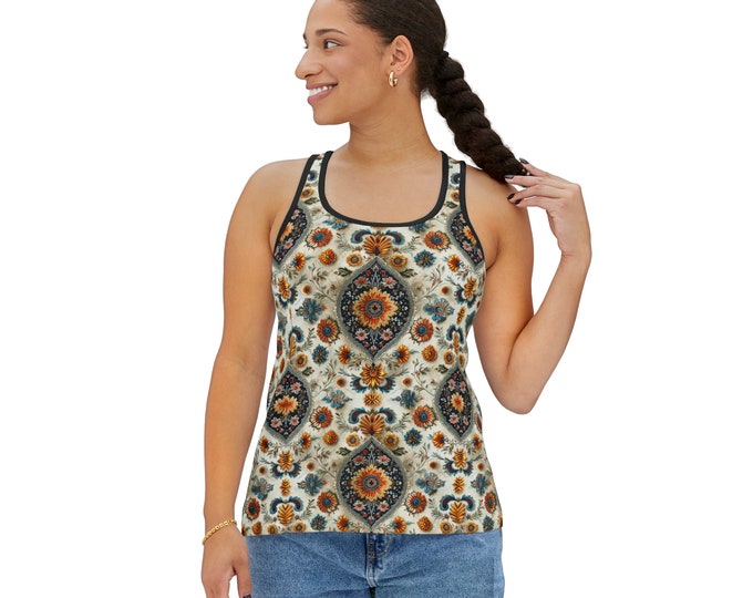 Women's Racerback Tank Top, Tribal Boho Tank Top, Silky Polyester Spandex Flowy Tank, Sporty Tank Top, Sizes S-2XL