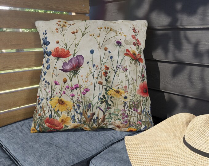 Boho Floral Print Outdoor Decorative Pillow, CHOOSE Your SIZE, UV Resistant Outdoor Pillow, Colorful Pillow Decor, Water Resistant Pillow