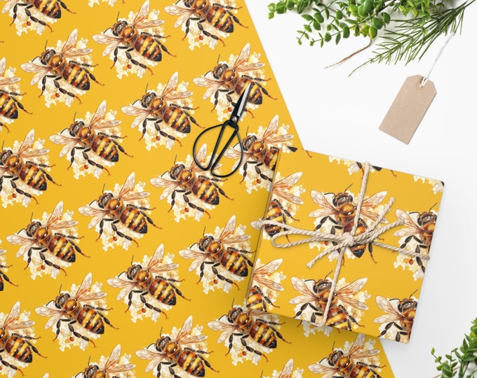 Bohemian Honeybee Wrapping Paper, Two Sizes, Sustainably Sourced, Party Supplies, Anniversary Birthday Gift Wrap, Boho Wrapping Paper