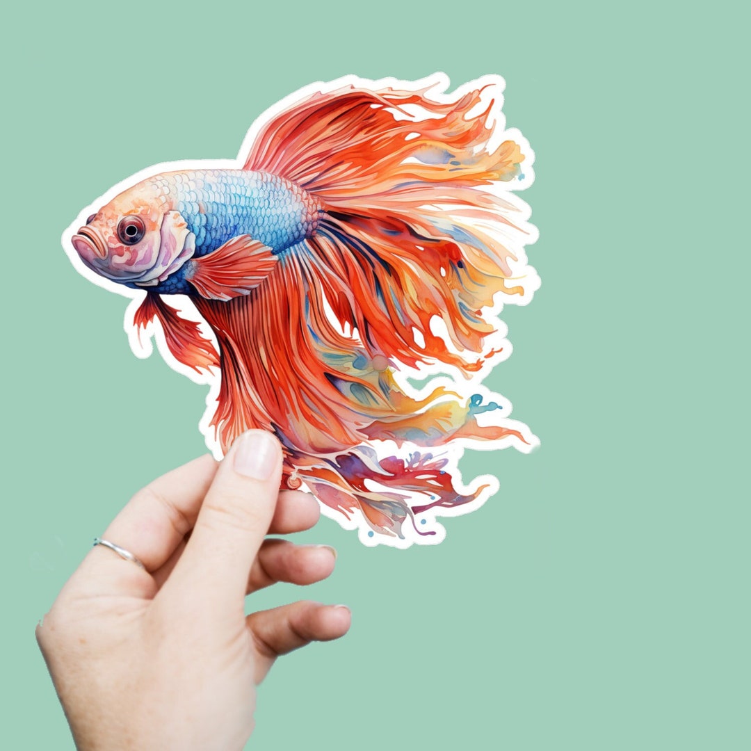 Watercolor Beta Fish Vinyl Decal, Satin Finish Sticker, Boho Fish Phone ...