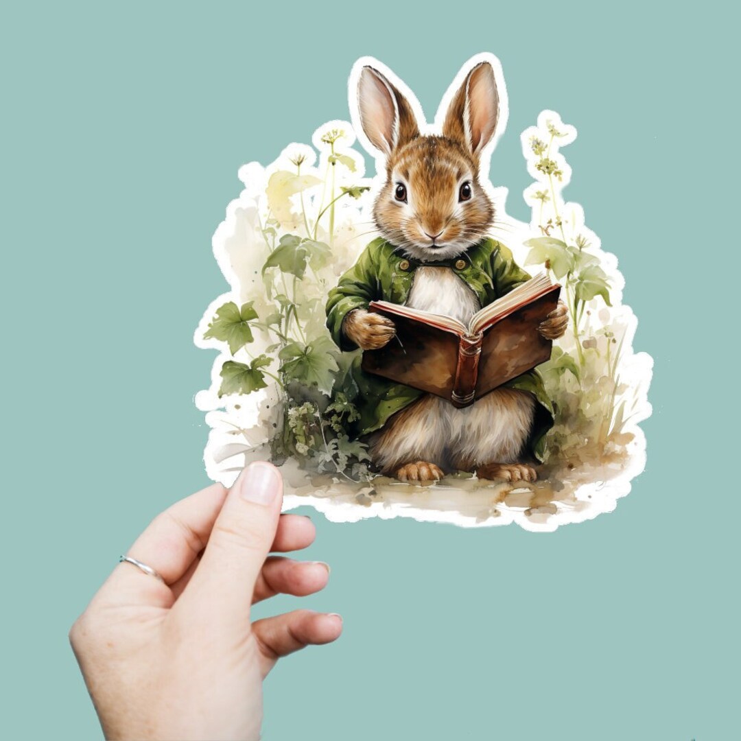Watercolor Rabbit Decal, Satin Finish Sticker, Boho Floral Bunny ...
