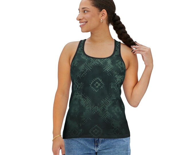 Women's Racerback Tank Top, Tribal Boho Tank Top, Silky Polyester Spandex Flowy Tank, Sporty Tank Top, Sizes S-2XL