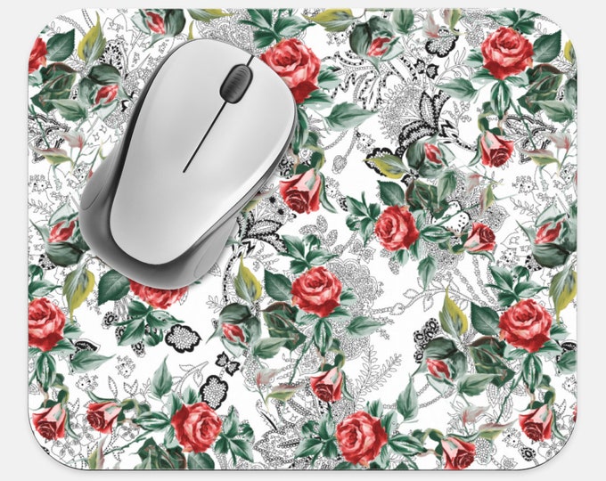 Floral Mouse Pad, Flowers Mouse Pad, Computer Accessories, Tech Desk Supplies, Boho Bohemian Hippie Mouse Pad, Neoprene Non Slip Mouse Pad