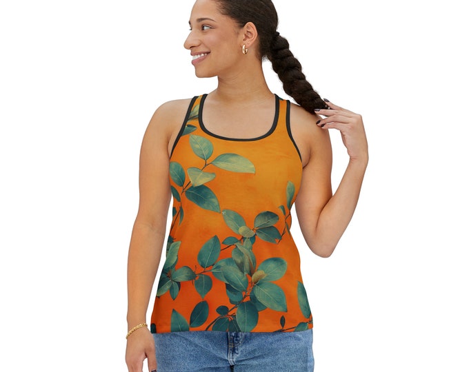 Women's Racerback Tank Top, Floral Boho Tank Top, Silky Polyester Spandex Flowy Tank, Sporty Tank Top, Sizes S-2XL