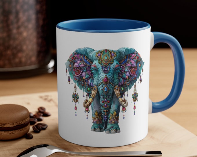 Ceramic Coffee Mug, 11oz Boho Coffee Cup, Elephant with Flowers Drink Mug, Choose from 5 Colors!
