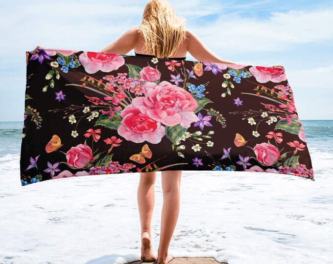 Large Beach Towel, 30 x 60 Inch Towel, Bath Towel, Roses Rose Floral Towel, Custom Print Towel, Floral Art Designer Towel, Premium Towel