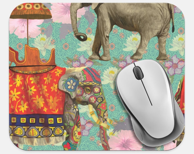 Elephant Mouse Pad, Boho Bohemian Mouse Pad, Computer Accessories, Tech Desk Supplies, Boho Bohemian Hippie Mouse Pad, Neoprene Mouse Pad