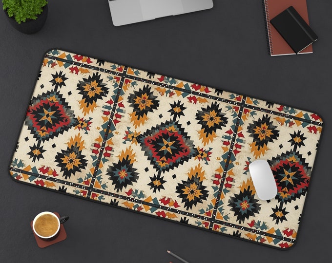 LARGE Tribal Aztec Design Desk Mat, 3 Sizes Non Slip Desk Pad, Office Computer Tech Supplies, Boho Bohemian Hippie Neoprene Desk Mat