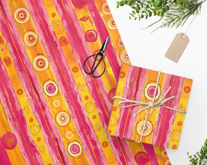 Bohemian Boho Print Wrapping Paper, Two Sizes, Sustainably Sourced, Party Supplies, Anniversary Birthday Gift Wrap, Boho Wrapping Paper