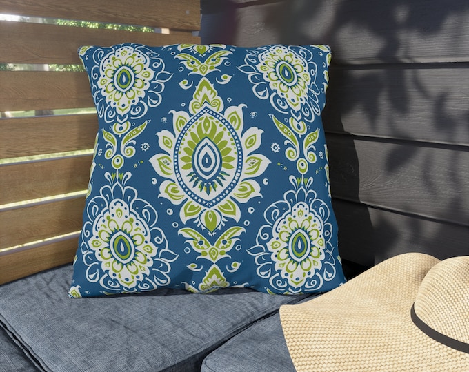 Boho Print Outdoor Decorative Pillow, CHOOSE Your SIZE, UV Resistant Outdoor Pillow, Colorful Pillow Decor, Water Resistant Pillow