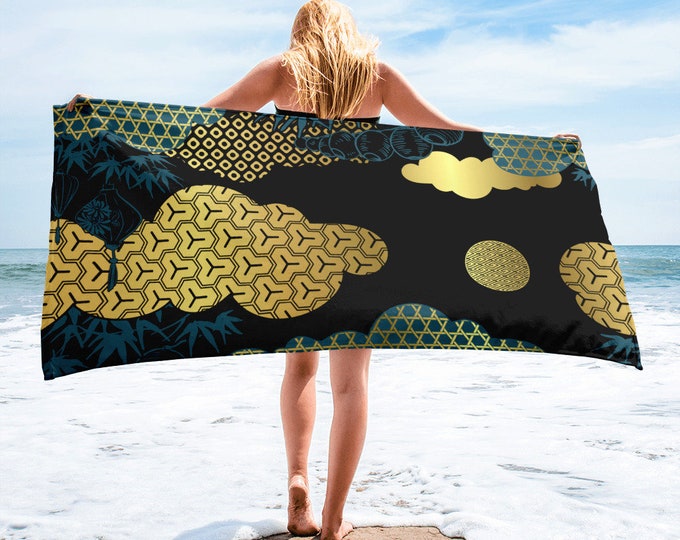 Large Beach Towel, 30 x 60 Inch Towel, Bath Towel, Japanese Fan Art Towel, Custom Print Towel, Asian Art Designer Towel, Premium Towel