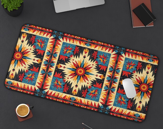 LARGE Tribal Aztec Design Desk Mat, 3 Sizes Non Slip Desk Pad, Office Computer Tech Supplies, Boho Bohemian Hippie Neoprene Desk Mat