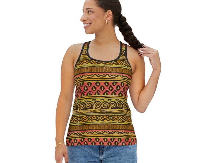 Women's Racerback Tank Top, Tribal Boho Tank Top, Silky Polyester Spandex Flowy Tank, Sporty Tank Top, Sizes S-2XL