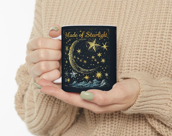 Made of Stardust Ceramic Coffee Mug, 11oz 15oz Boho Coffee Cup, Hippie Design Drink Mug, Moon Stars Mug
