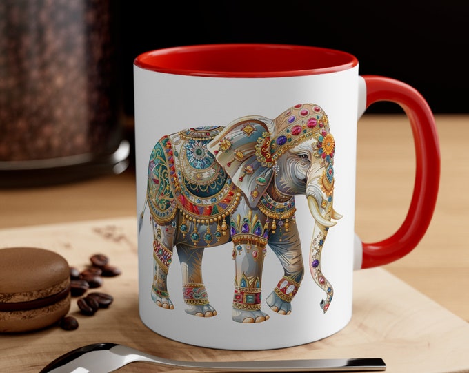 Ceramic Coffee Mug, 11oz Boho Coffee Cup, Bejeweled Elephant Drink Mug, Choose from 5 Colors!