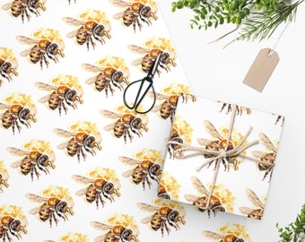 Bohemian Honeybee Wrapping Paper, Two Sizes, Sustainably Sourced, Party Supplies, Anniversary Birthday Gift Wrap, Boho Wrapping Paper