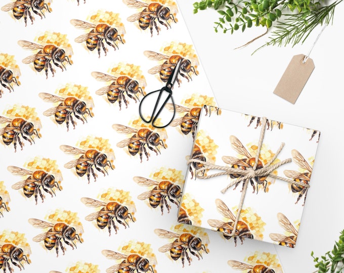 Bohemian Honeybee Wrapping Paper, Two Sizes, Sustainably Sourced, Party Supplies, Anniversary Birthday Gift Wrap, Boho Wrapping Paper