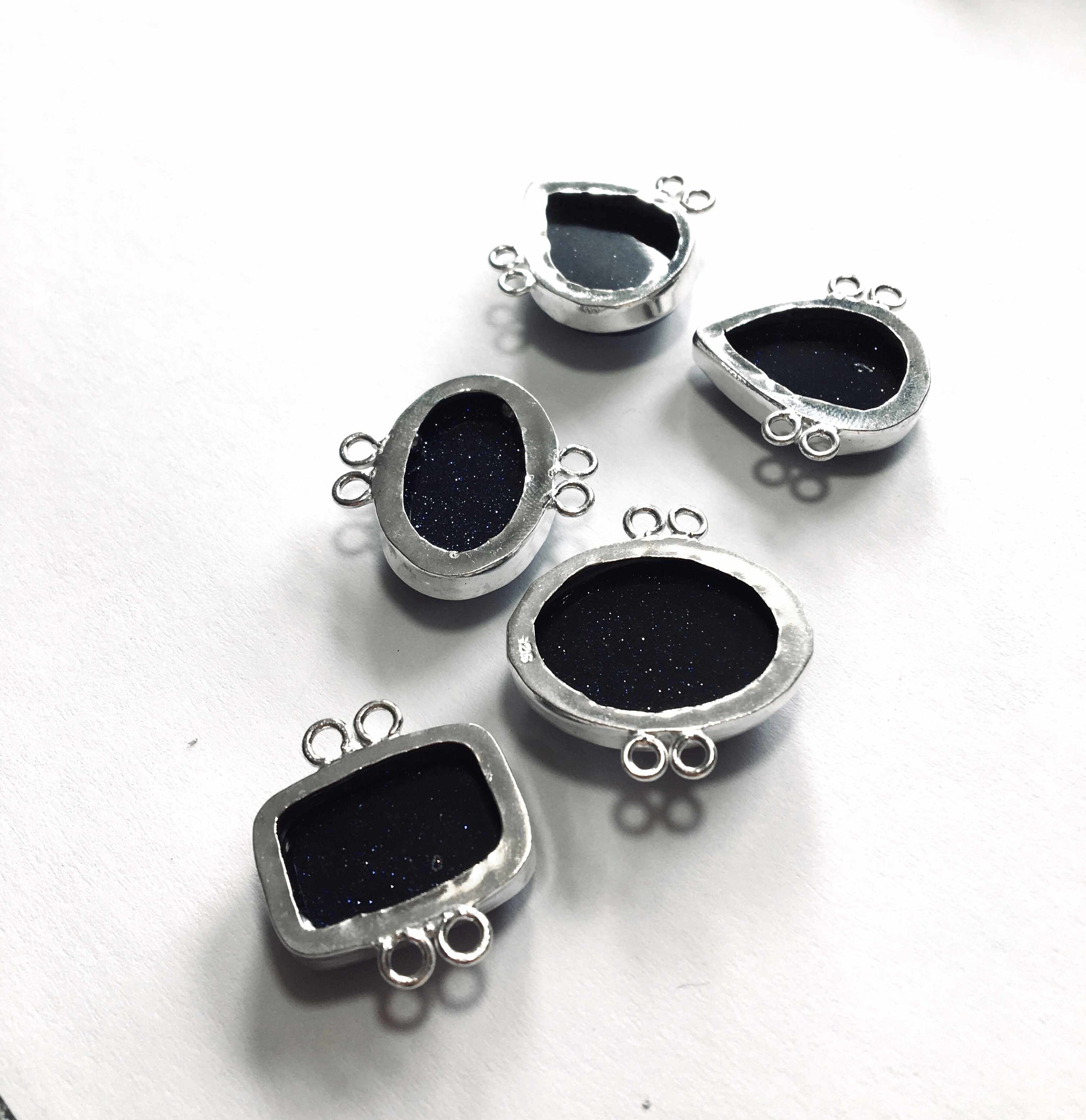 Sterling Silver Blue Goldstone Connector Link, Jewelry Gemstone