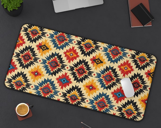 LARGE Tribal Aztec Design Desk Mat, 3 Sizes Non Slip Desk Pad, Office Computer Tech Supplies, Boho Bohemian Hippie Neoprene Desk Mat