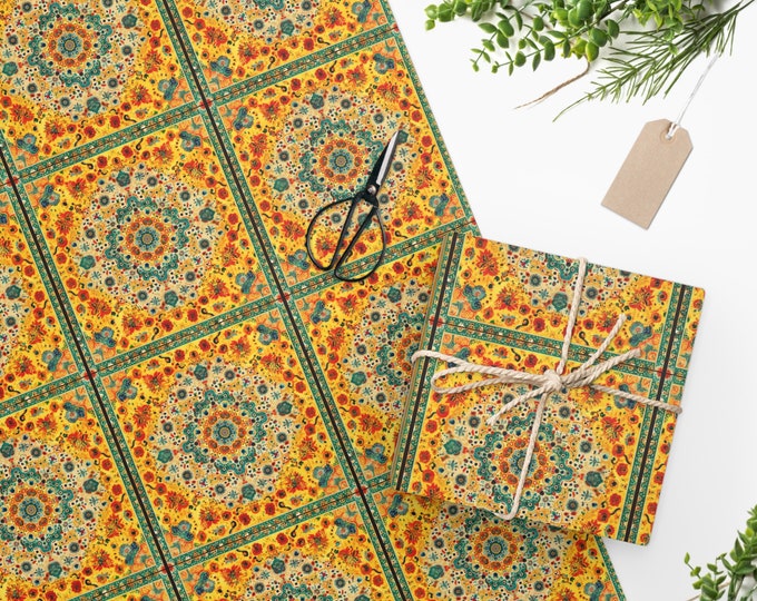 Bohemian Boho Print Wrapping Paper, Two Sizes, Sustainably Sourced, Party Supplies, Anniversary Birthday Gift Wrap, Boho Wrapping Paper