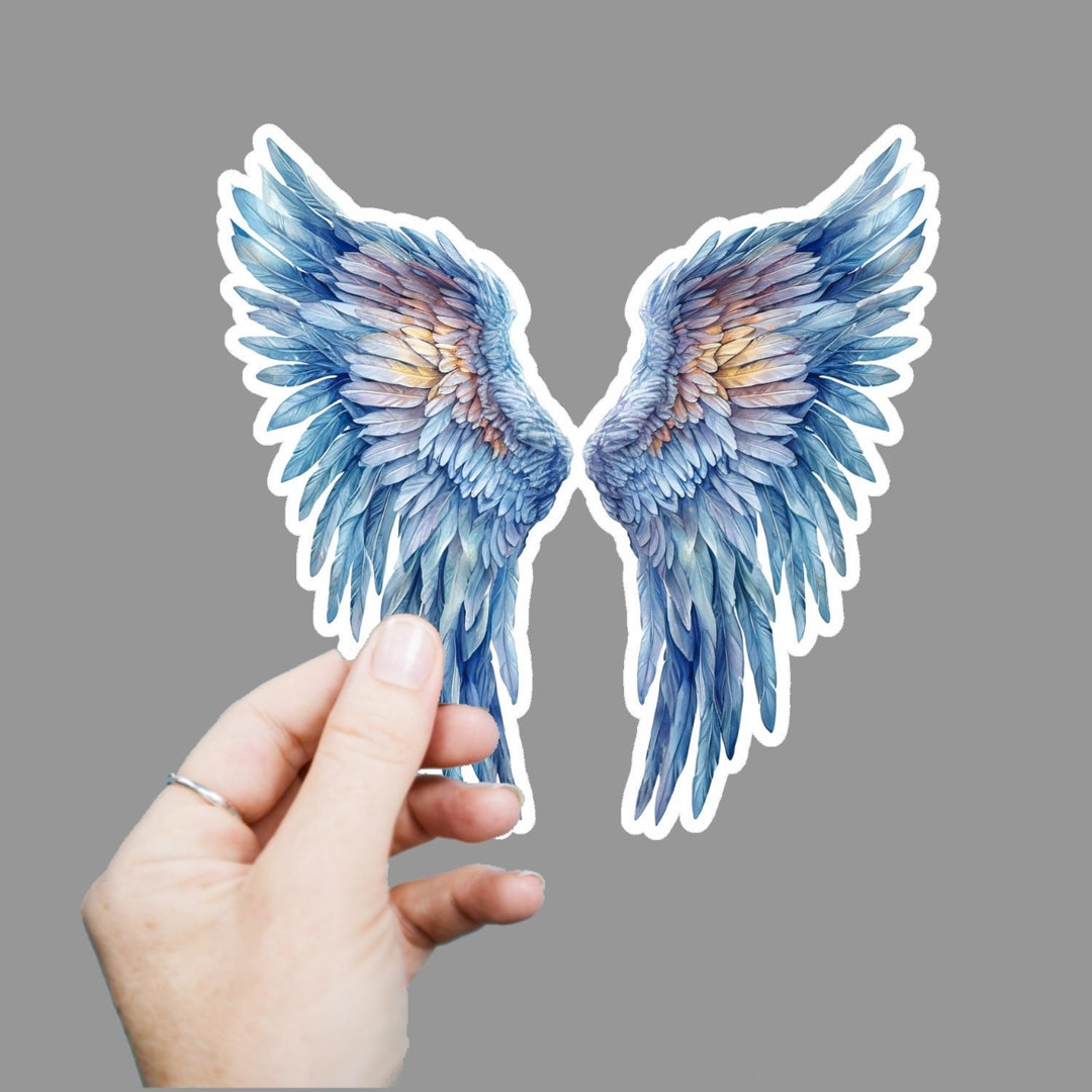 Blue Angel Wings Vinyl Decal, Satin Finish Sticker, Watercolor Wing ...