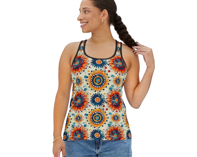Women's Racerback Tank Top, Tribal Boho Tank Top, Silky Polyester Spandex Flowy Tank, Sporty Tank Top, Sizes S-2XL