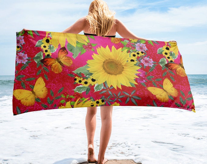 Large Beach Towel, 30 x 60 Inch Towel, Bath Towel, Sunflowers Floral Towel, Custom Print Towel, Floral Art Designer Towel, Premium Towel