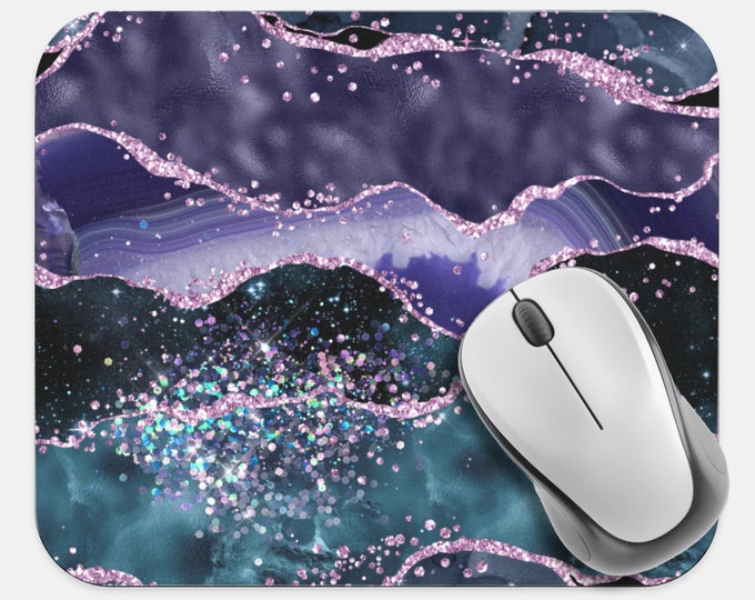 Marble Print Mouse Pad, Gems Mouse Pad, Computer Accessories, Tech Desk Supplies, Boho Bohemian Hippie Mouse Pad, Neoprene Mouse Pad