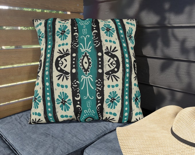 Boho Print Outdoor Decorative Pillow, CHOOSE Your SIZE, UV Resistant Outdoor Pillow, Colorful Pillow Decor, Water Resistant Pillow