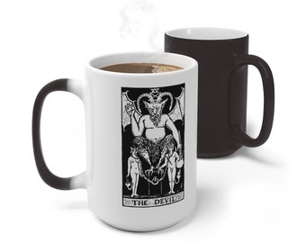 Tarot Card Color Changing Mug, The Devil Tarot Mug, 11oz 15oz Mug, Magic Mug, Occult Divination Spiritual Mug, Color Change Cup, Ceramic Mug