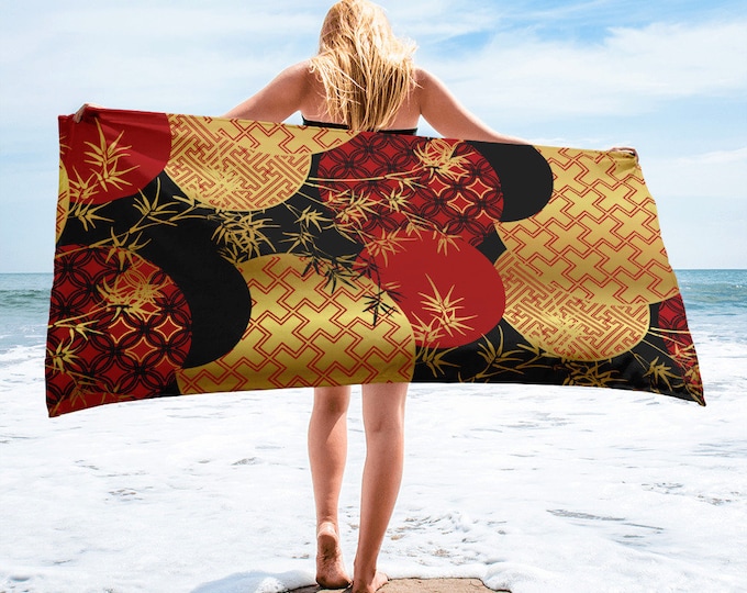 Large Beach Towel, 30 x 60 Inch Towel, Bath Towel, Japanese Fan Art Towel, Custom Print Towel, Asian Art Designer Towel, Premium Towel