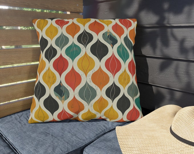 Boho Retro Print Outdoor Decorative Pillow, CHOOSE Your SIZE, UV Resistant Outdoor Pillow, Colorful Pillow Decor, Water Resistant Pillow