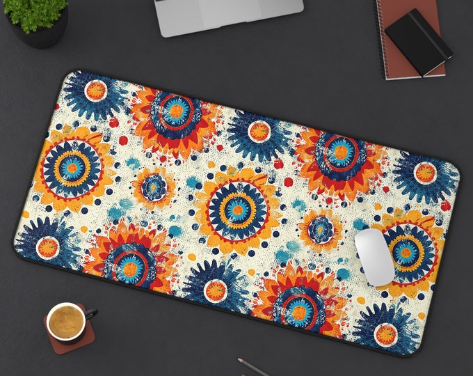 LARGE Tribal Hippie Design Desk Mat, 3 Sizes Non Slip Desk Pad, Office Computer Tech Supplies, Boho Bohemian Hippie Neoprene Desk Mat